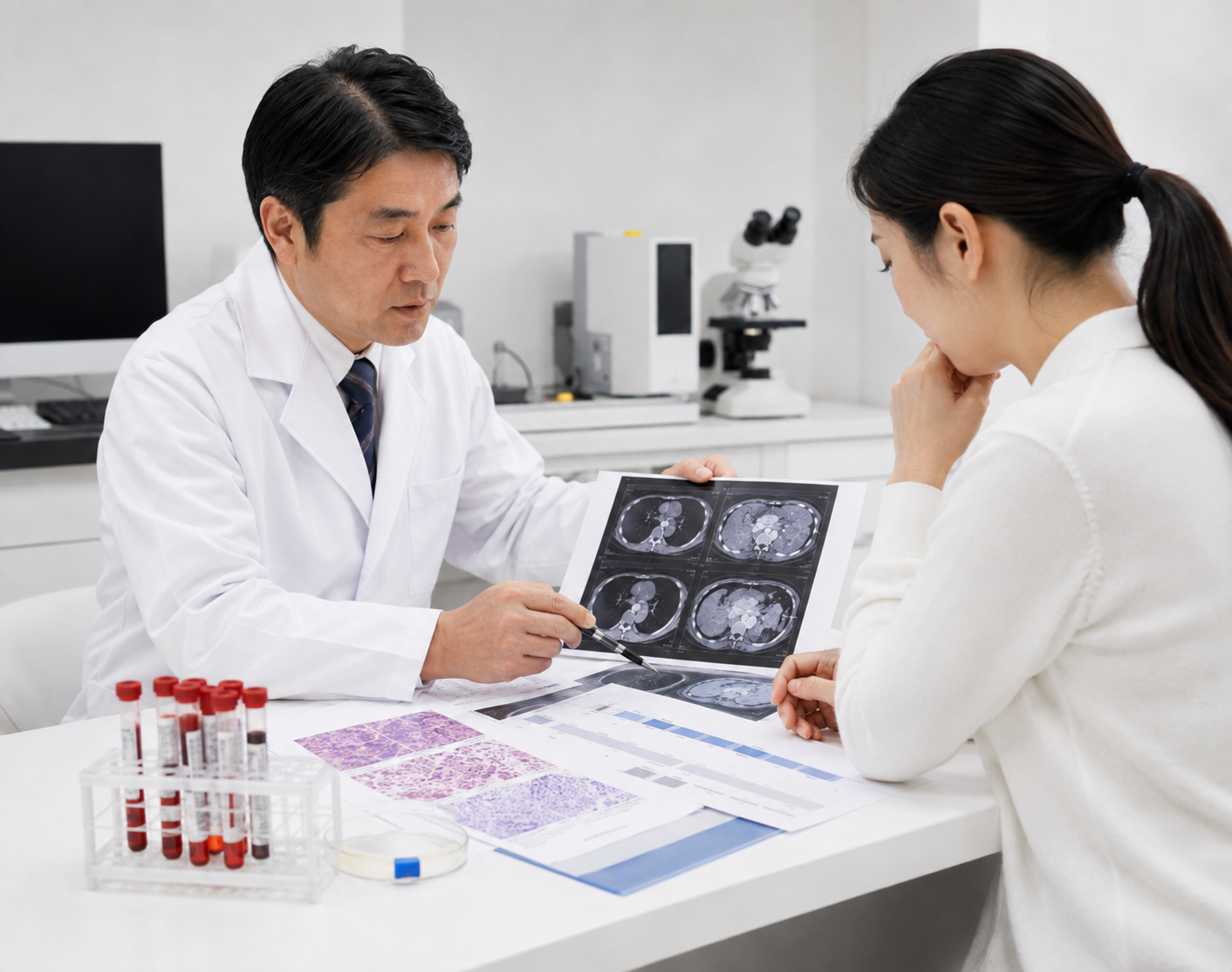 Patient records and imaging information used when comparing NK cell therapy options in Japan
