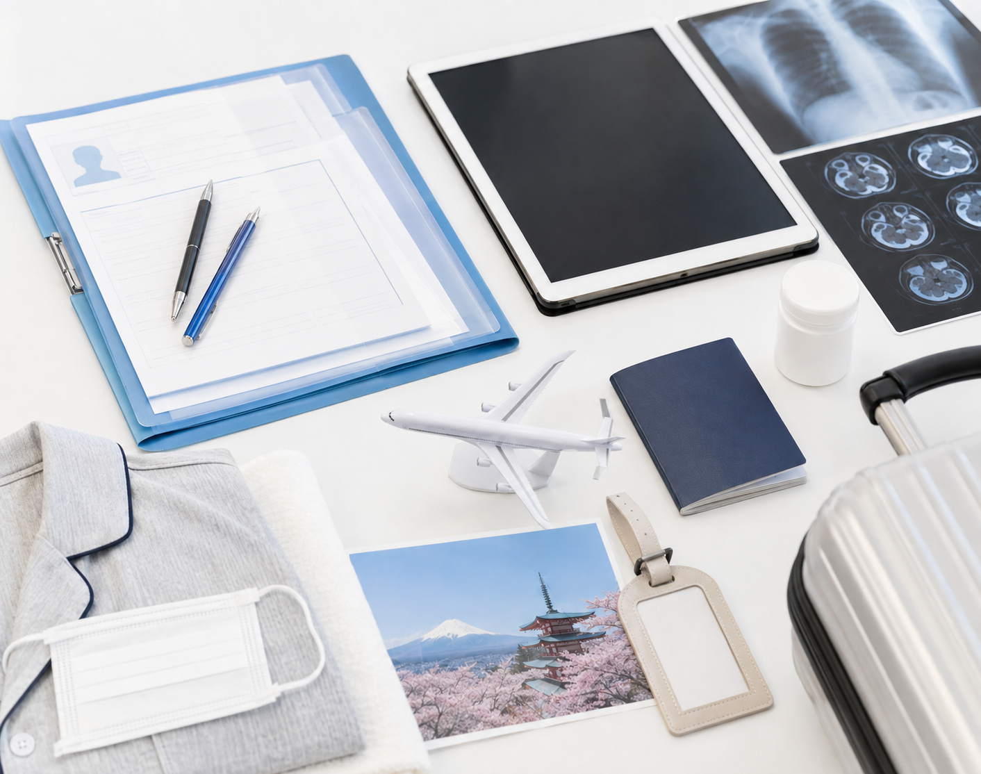 Organized medical case file prepared for physician review and travel planning