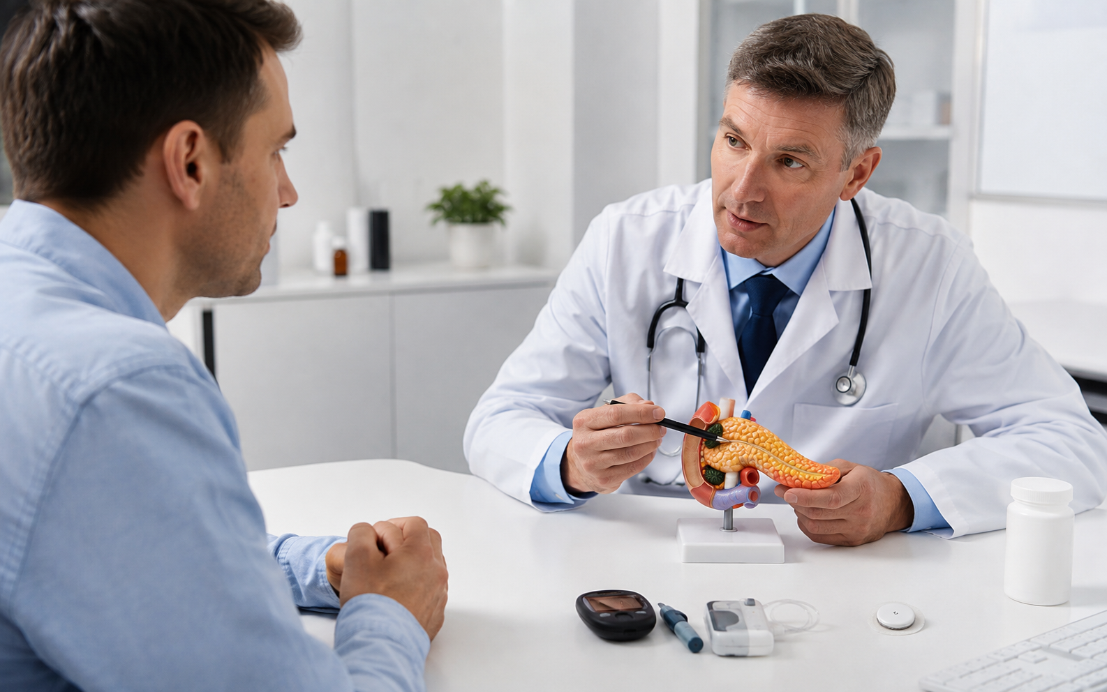 Diabetes records reviewed to confirm disease type and current glucose control